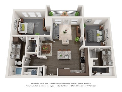Floor plan for 2 beds, 2 baths, 1025 sqft